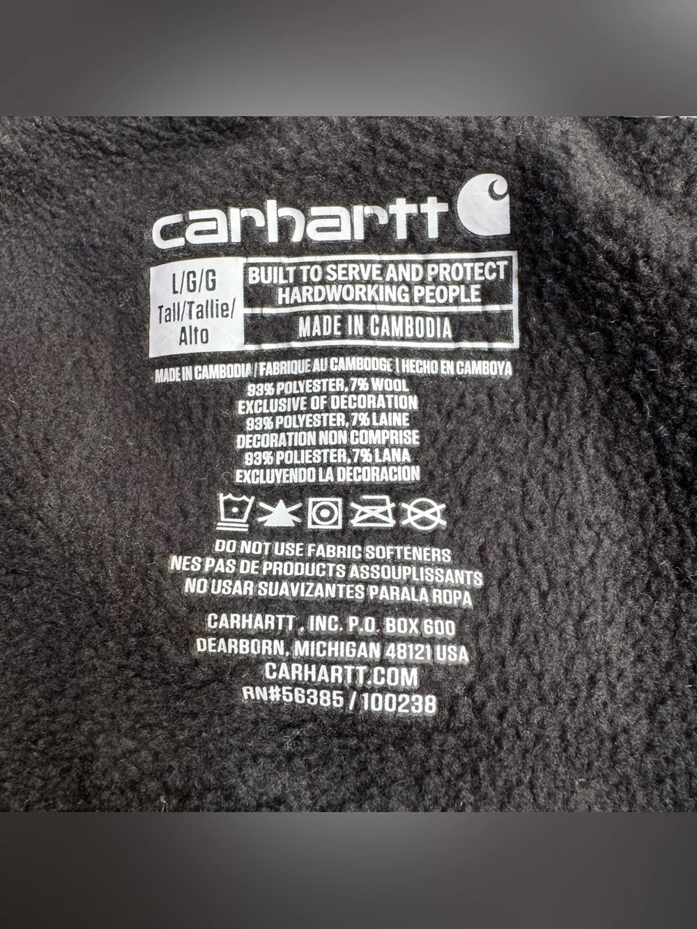 Carhartt Force Base Layer Pants Mens L Tall Black Wool Blend Thermal UH0173MT